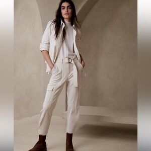 Banana Republic Slim Refined Stretch Cargo Pant Cream White 6